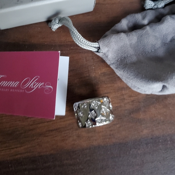 New Emma Skye Stainless Steel Crystal Star-Studded Wide Band Ring. - Picture 11 of 12